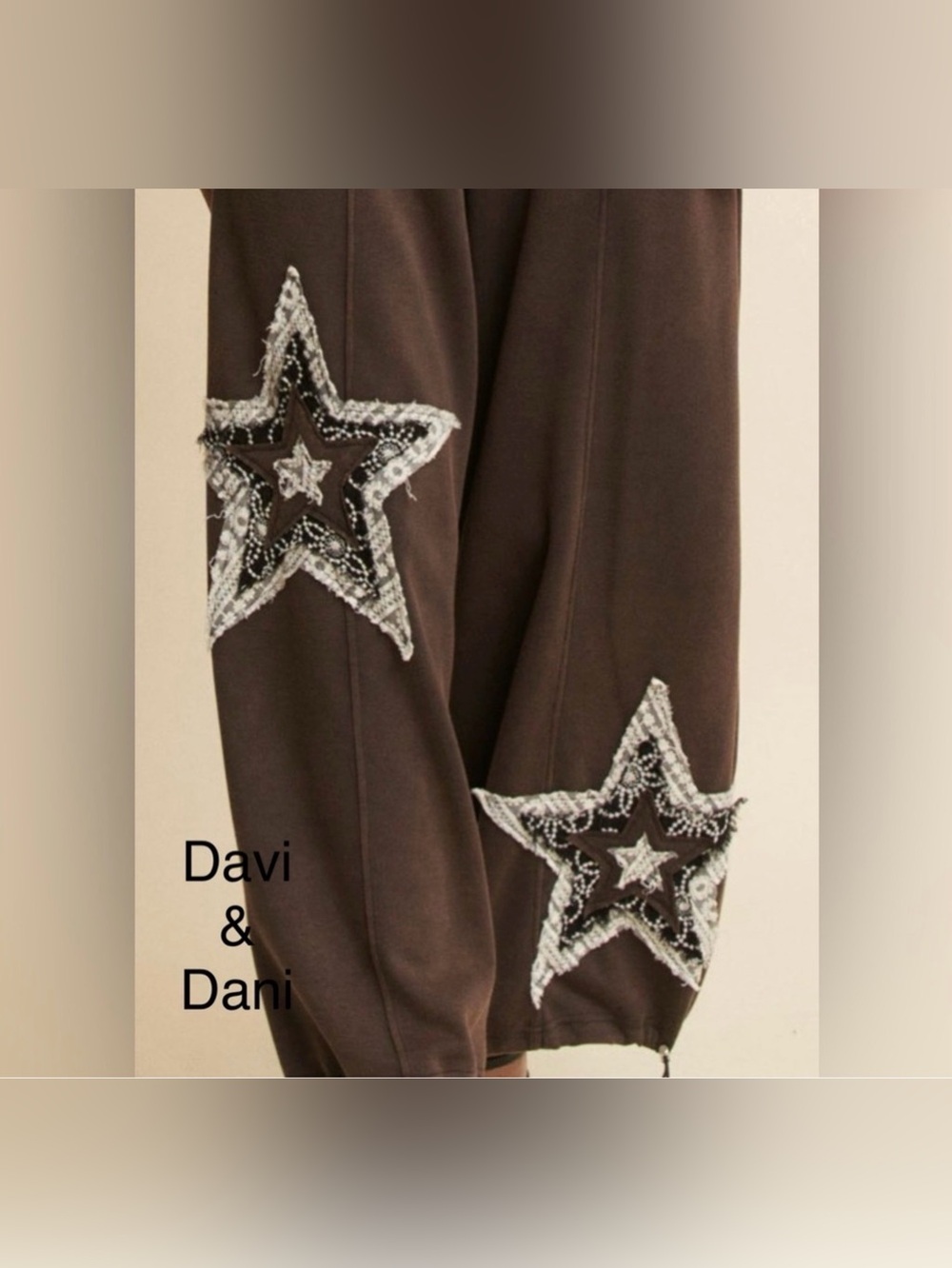 Davi & Dani Star Jogger Scuba Boho Pants ~ Mineral Wash Black - Picture 2 of 14